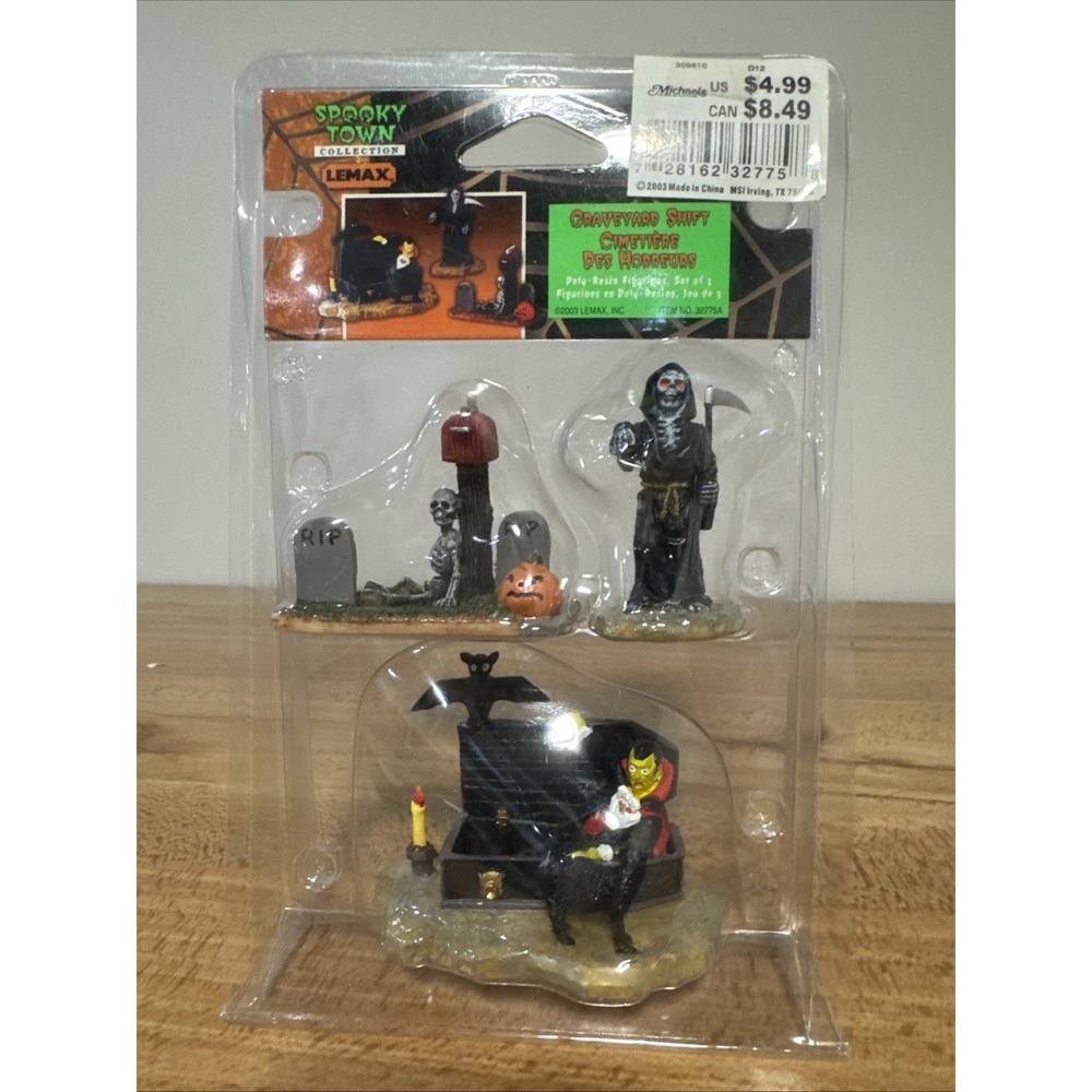 LEMAX SPOOKY TOWN HALLOWEEN GRAVEYARD SHIFT #32775A~VILLAGE ACCESSORY 3 Pc Set